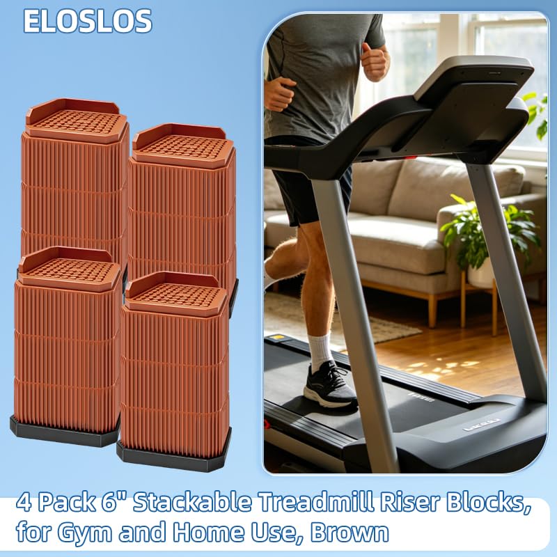 4 Pack Stackable Treadmill Riser Blocks, for Gym and Home Use - color: Brown, size: 3 layers (6in)