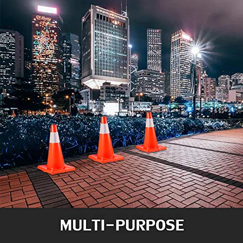 VEVOR 12Pack 18" Traffic Cones, Safety Road Parking Cones PVC Base, Orange Traffic Cone with Reflective Collars, Hazard Construction Cones for Home Traffic Parking - size: 18"(12Cones)