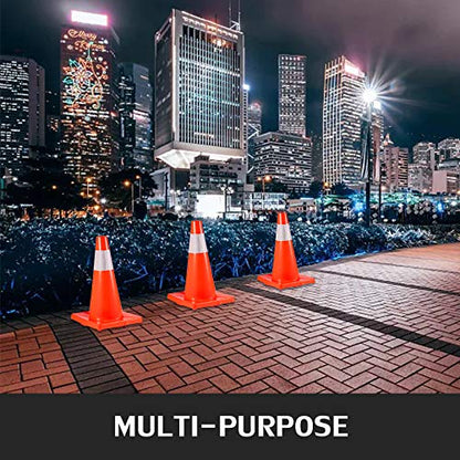 VEVOR 12Pack 18" Traffic Cones, Safety Road Parking Cones PVC Base, Orange Traffic Cone with Reflective Collars, Hazard Construction Cones for Home Traffic Parking - size: 18"(12Cones)