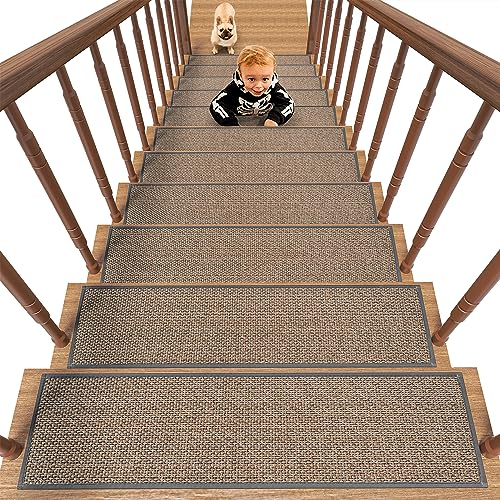 PADOOR Non Slip Stair-Treads, Rubber Backing Stair-Runners for Wooden Steps - size: 15pcs, style: Light Gray