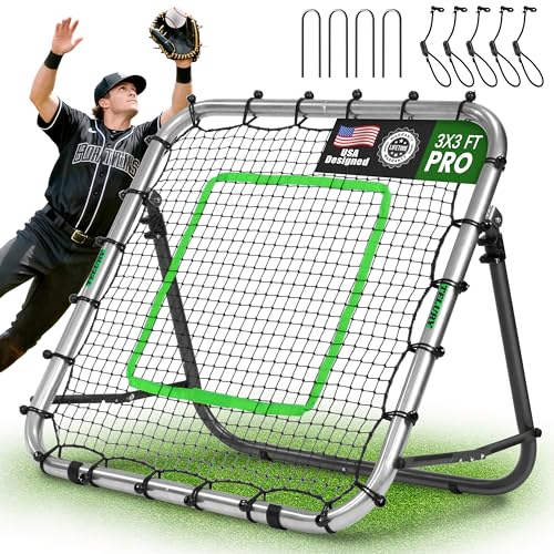 Baseball Rebounder Net 3x3 ft Dual Rebound Modes with Random Bounce Back