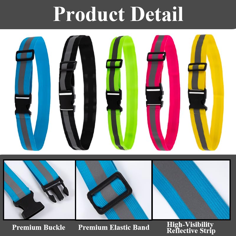 5-Piece Reflective Belt and Sash Set for Nighttime Running Safety and Visibility Adjustable Lightweight Vest and Waist Glow Straps for Running and Cycling Suitable for Women, Men, and Kids