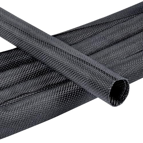 Black Split Braided Cable 1/2inch -12Feet Management Sleeves - size: 1/2"-12Feet