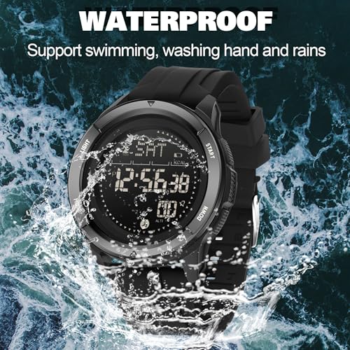findtime Men's Digital Watch Pedometer Step Counter Watches Military Compass Waterproof Wrist Watch Tactical Sport Watch Calories Counter Pacer Running Wristwatch LED Light Stopwatch Countdown - color: Black Silicone