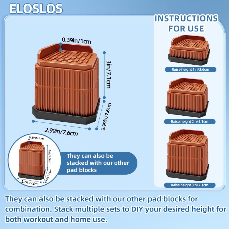 4 Pack Stackable Treadmill Riser Blocks, for Gym and Home Use - color: Brown, size: 2 layer(3nches)