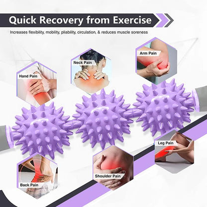 Fascia Muscle Roller, Cellulite Massager Fascia Roller for Cellulite and Sore Muscles, Neck, Leg, Back, Pressure Trigger Point Body Roller Deep Tissue Massage Stick Tools - 3 Massage Balls | Purple - color: Purple