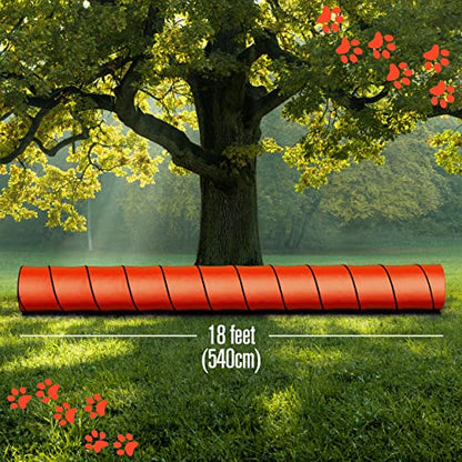 Dog Agility Tunnel, Dog Tunnel, Play, 18 Feet, Small, Medium, Large, Red - color: Red