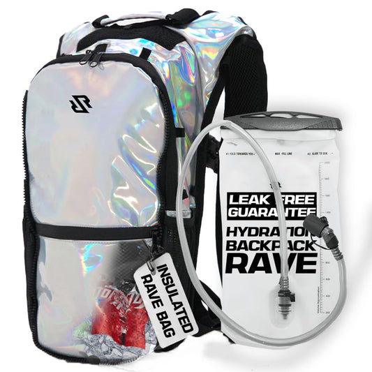 RAVERUNNER® Anti-Theft Hydration Backpack | Festival Approved Rave Backpack for Concert Goers, Leak-Free Festival Water Backpack for EDC, Rave Hydration Pack - color: Holographic