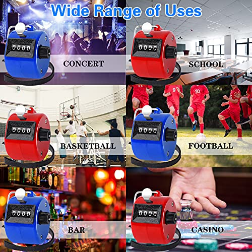 FEBSNOW 2 Pack Tally Counter Clicker 4 Digit Number for School Event - color: Red Blue