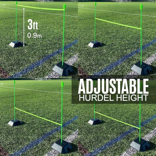 QUICKPLAY Pro Agility Poles Set of 10 - Adjustable 3ft to 6ft - size: Set of 10 Agility Poles + set of 5 base weights
