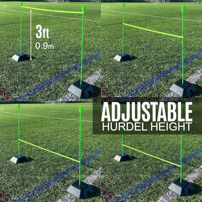 QUICKPLAY Pro Agility Poles Set of 10 - Adjustable 3ft to 6ft - size: Set of 10 Agility Poles + set of 5 base weights