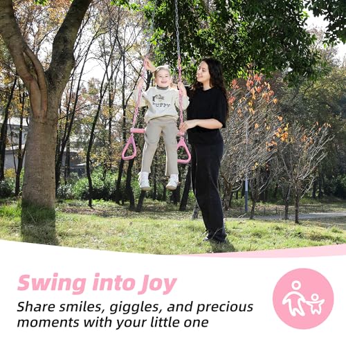 18" Pink Trapeze Swing Bar Rings 48" Heavy Duty Plastic Coated Chains Swing Set Accessories - color: Pink