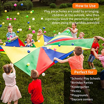 6ft Rainbow Parachute, Play Parachute Toy for Kids, Parachute with Handles Indoor & Outdoor Play Equipment - size: 6FT