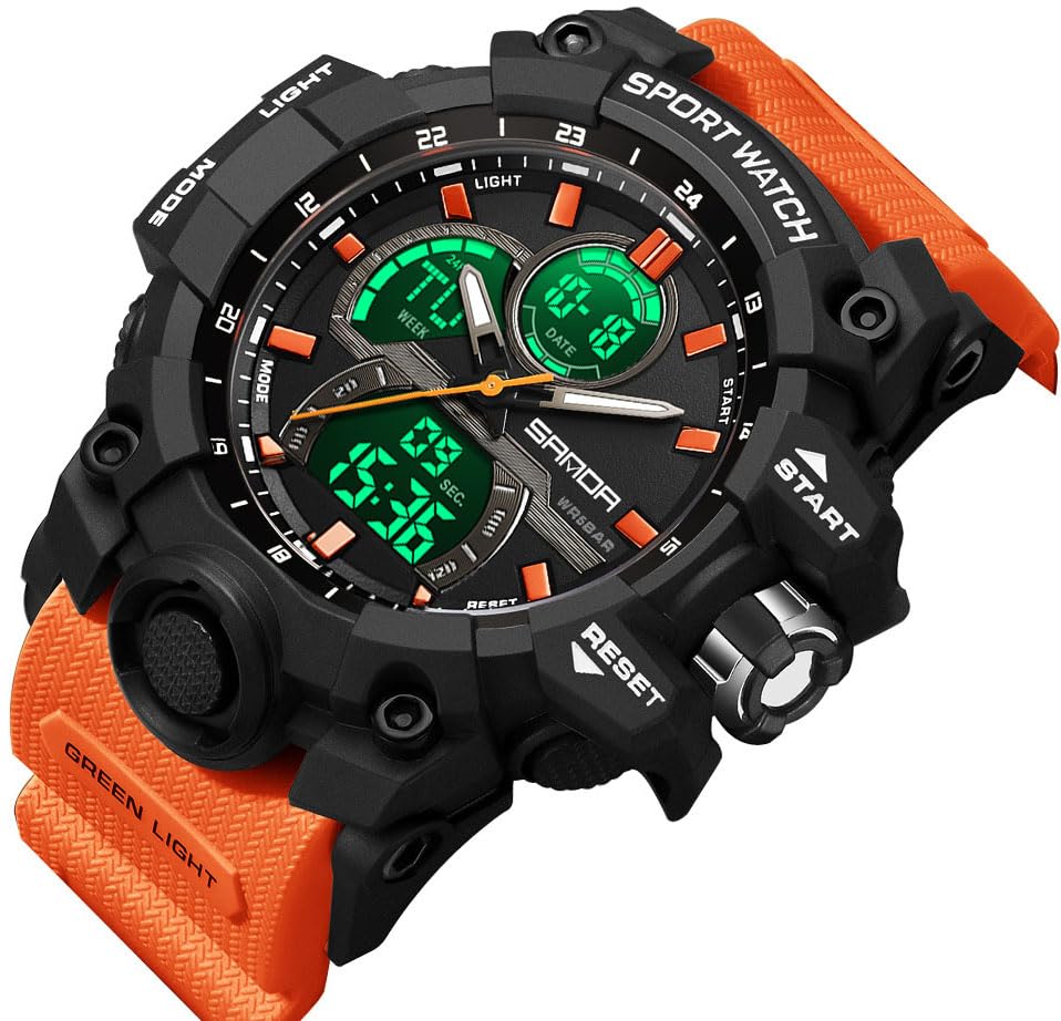FANMIS Men Sports Outdoor Watch Analog Digital Multifunctional Black Watch - color: X Red