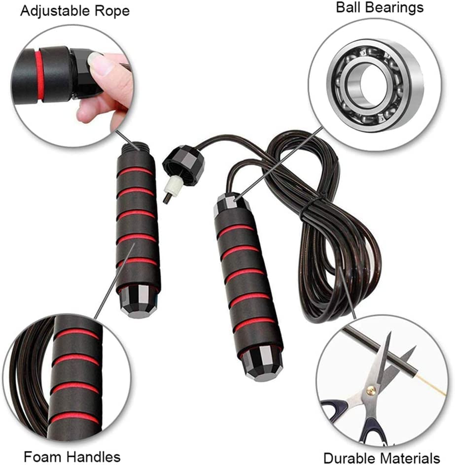 Redify Adjustable Jump Rope,Jump Ropes for Fitness for Men Women - color: Red,Black