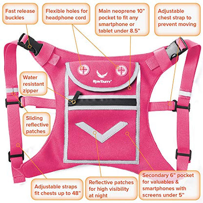 Running Mini Backpack Vest for Men & Women - Hi-viz gear, Holds Valuables, any Phone - Ideal for Fitness, Walking, Cycling! - color: Hot Pink