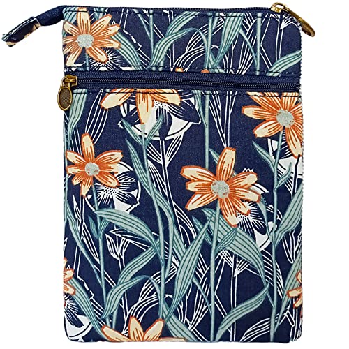 LassZone Canvas Cute Crossbody Bags for Women Mini Shoulder Handbag Cell Phone Purse Wallet Leaves Pattern Coin Pouch - color: Style 2:blue