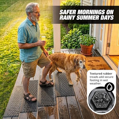 Rubber Stair Treads Outdoor 42" x 10" 5-Pack - Heavy-Duty Non-Slip Rubber - size: 42” x 10” x 5P