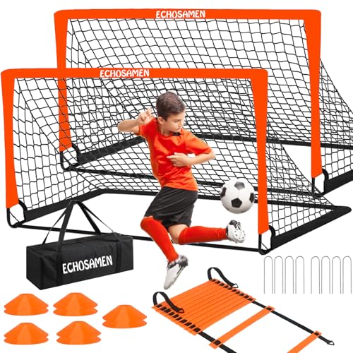 Kids Soccer Goals for Backyard, 2 of 6 x 4 ft Kids Soccer Goal Set Soccer Net with 10 Soccer Cones, Agility Ladder & Carry Bag, Portable Soccer Training Equipment. - color: Orange, size: 2 of 6’×4‘
