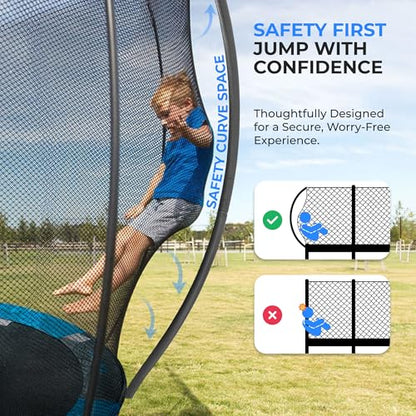 SereneLife Trampoline Outdoor 10FT 12FT 14FT with Enclosure Net, Ladder and Anti-Rust Coating - ASTM Approved Recreational Trampolines - Heavy Duty Yard Trampolines for Kids and Adults - style: 14FT CURVED