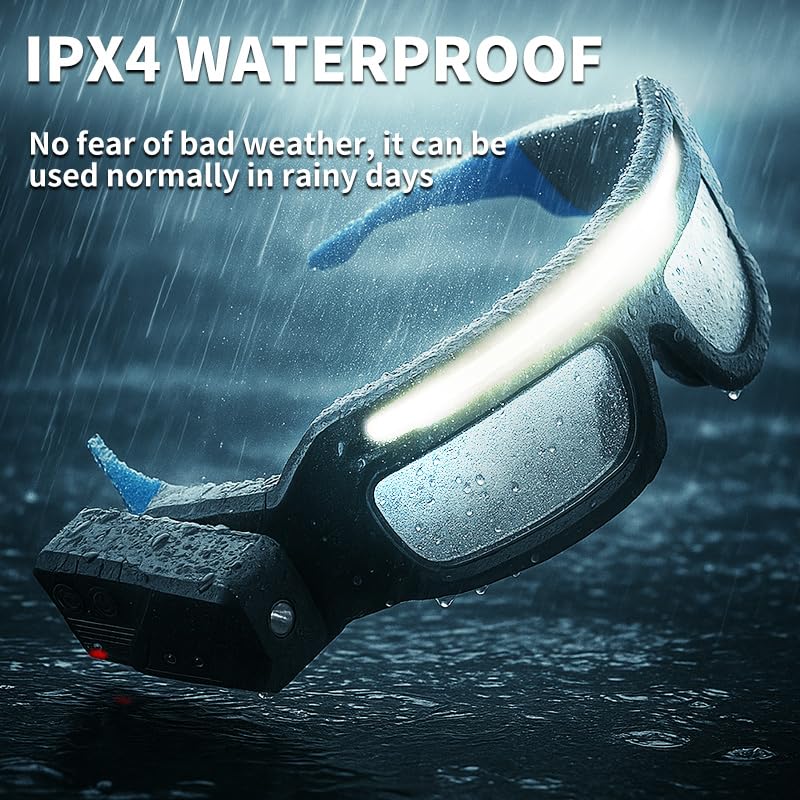 LED Safety Glasses with Lights with Motion Sensor and Touch Control (Blue) - color: Blue