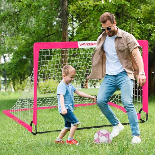 VAVOSPORT Kids Soccer Goals for Backyard Set of 2,Soccer Training Equipment - color: 3-Pink, style: 5 ft x 3.6 ft