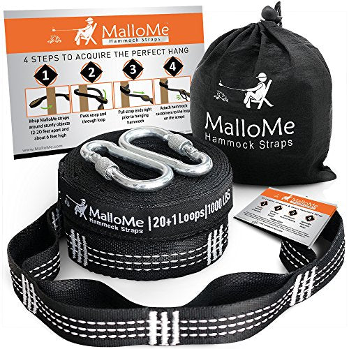MalloMe Hammock Straps for Trees - Swing Straps - Multi-Purpose Hanging Kit, Heavy Duty Adjustable Tree Strap for Hammocks, Swings & Outdoor Use, Safe for Branch or Between 2 Trees - style: 2000 LB - Loop 12FT (Ideal for Hammocks)