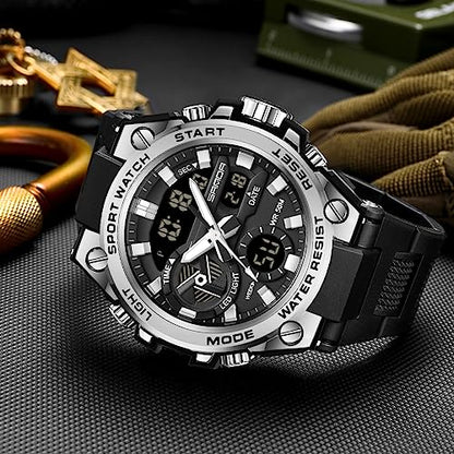 KXAITO Men's Watches Sports Outdoor Waterproof Military Watch Date Multi Function Tactics LED Alarm Stopwatch - color: 27_ Silver
