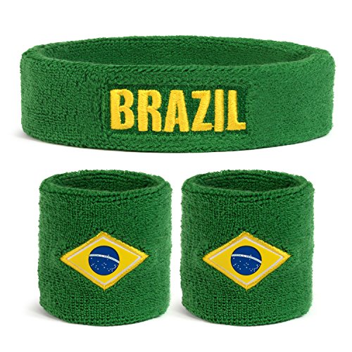 Suddora Country Headband & Wristbands Set (Includes 2 Wrist & 1 Head Sweatband), Highly Moisture Wicking - color: Brazil