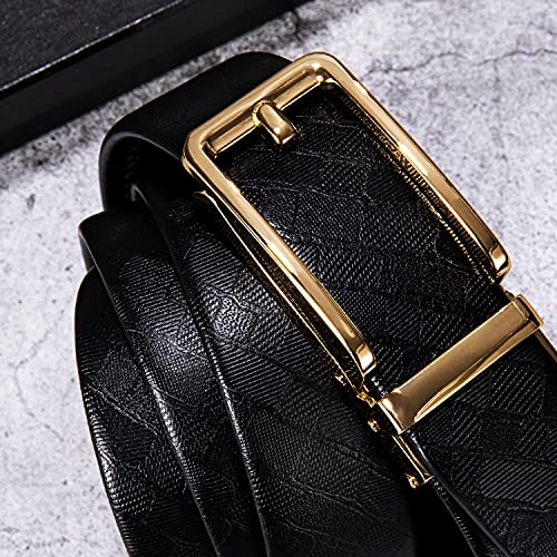 Dubulle Mens Ratchet Belt Gold Click Buckle Adjustable Leather Belts - color: Shiny Gold, size: Adjustable from 24" to 38" Waist