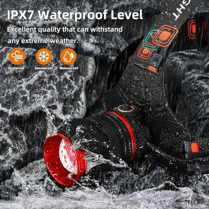 UVER Rechargeable LED Headlamp 125° Wide Angle LED Headlamp Rechargeable, Super Bright 90000LM Head Lamp with 8 Light Modes, IPX7 Waterproof Headlight for Camping Hiking Running Fishing Work