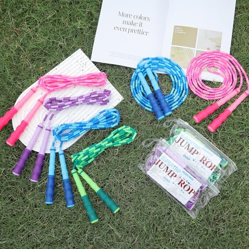 Supertrip Jump Rope Kids-Soft Beaded Skipping Rope Adjustable Tangle-Free Segmented Jumping Rope for Children and Students - color: 4Blue-4Purple-4Pink-4Green