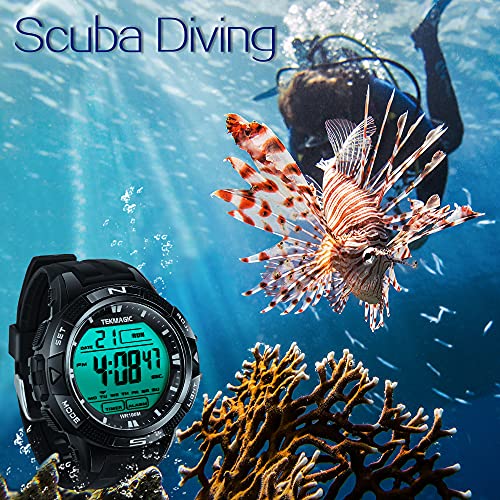 10 ATM Digital Submersible Diving Watch 100m Water Resistant Swimming Sport Wristwatch Luminous LCD Screen with Stopwatch Alarm Function