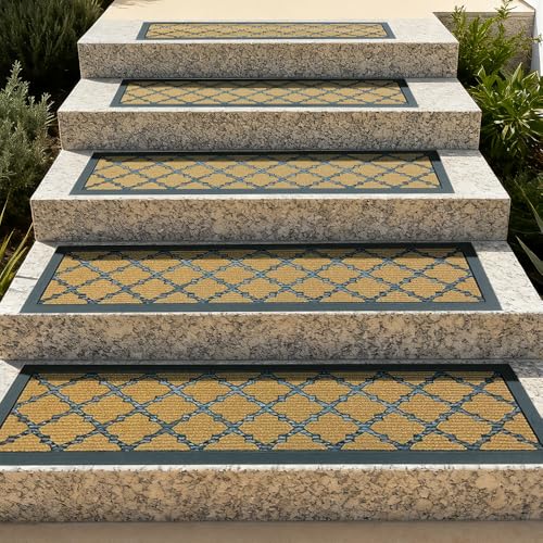 Outdoor Stair Treads for Wooden Steps, 8.5" x 30", 6 Pcs, Brown - color: Yellow Lattice