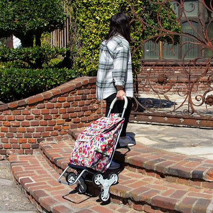 dbest Products Stair Climber Trolley Dolly with Backpack Straps, Shopping cart Grocery Foldable Condo Apartment - color: Flower, style: Backpack Straps