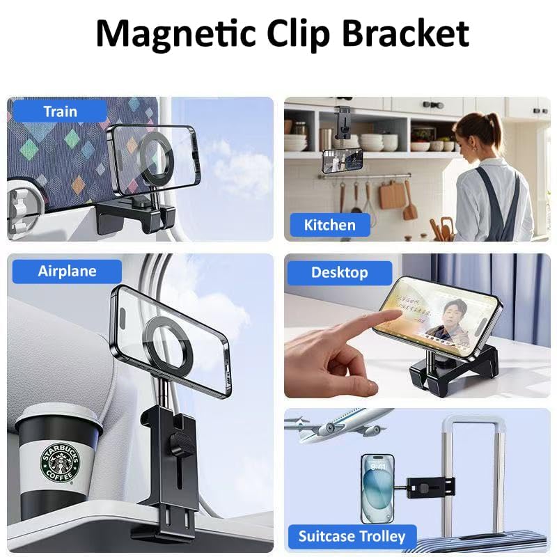 Mizi Airplane Phone Holder – Magnetic Travel Phone Mount for Airplane Seat Back, Hands-Free Flight Essentials Compatible with iPhone 17-12 Pro Max/Air/Plus/Mini with Magnetic Case - Black - size: C298