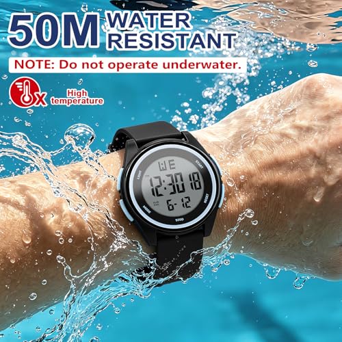 Juboos Digital Watch Men Women 50M Waterproof Sports Military - color: Deep black