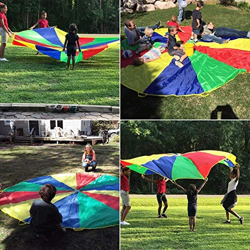Sonyabecca Kids Play Parachute, Play Parachute 16ft with 12 Handles for Kids Cooperation Group Play - size: 16FT with 12 Handles