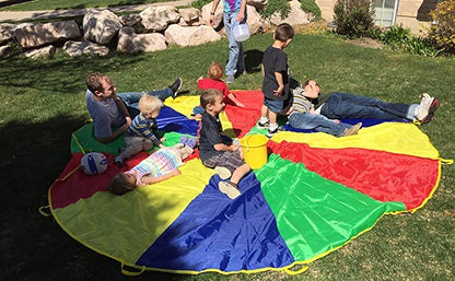 Sonyabecca Kids Play Parachute, Play Parachute 16ft with 12 Handles for Kids Cooperation Group Play - size: 16FT with 12 Handles