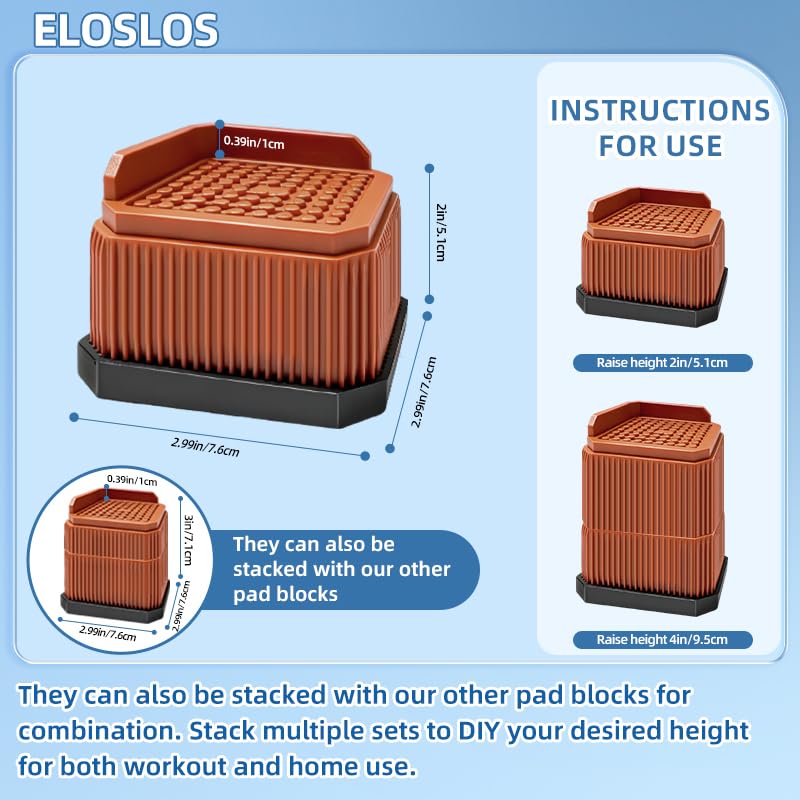 4 Pack Stackable Treadmill Riser Blocks, for Gym and Home Use - color: Brown, size: 1 layer(2nches)