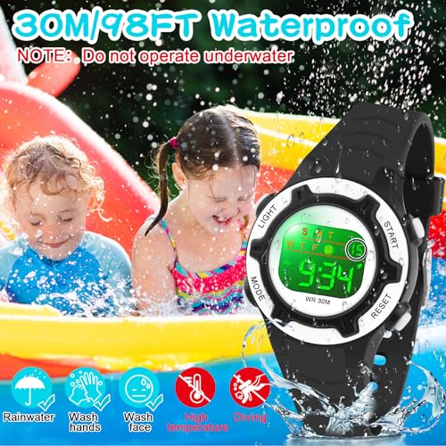 DTKID Digital Kids Watch 30 M Waterproof for Girls Boys 5-16 - color: Black-White