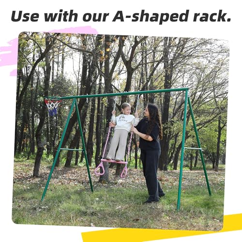 18" Pink Trapeze Swing Bar Rings 48" Heavy Duty Plastic Coated Chains Swing Set Accessories - color: Pink