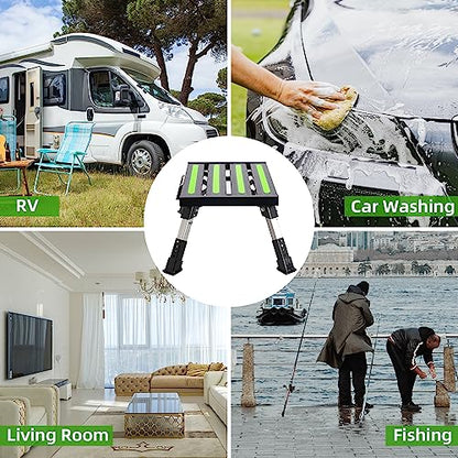 Homeon Wheels Adjustable RV Step Stool, Folding Platform with Reflective Strip, Black - color: Black
