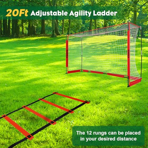 RINREA Portable Soccer Goal, Soccer Nets for Backyard with Agility Ladder - color: Standard Red