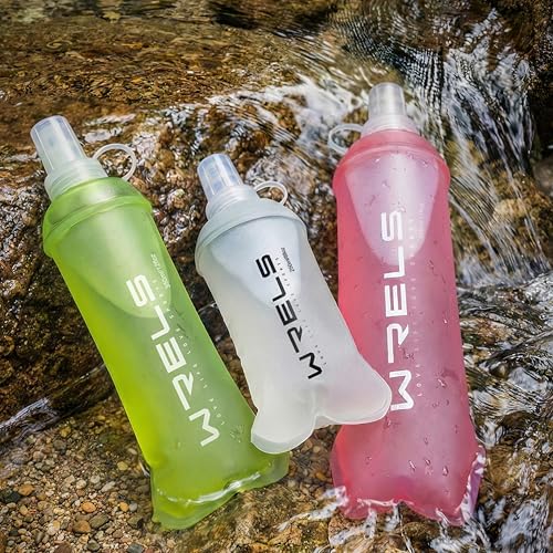 WRELS Running Water Bottle,250ml/350ml/500ml TPU Soft Flask,Collapsible Water Bottles for Hydration Vests and Running Belts Backpack, Soft Water Bottles For Hiking Cycling Climbing - color: Pink-500ml*2
