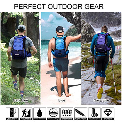 Mothybot Hydration Pack, Insulated Hydration Backpack with 2L BPA Free Water Bladder and Storage, Hiking Backpack for Men, Women, Kids for Running, Cycling, Camping - Keep Liquid Cool up to 5 Hours - color: Black