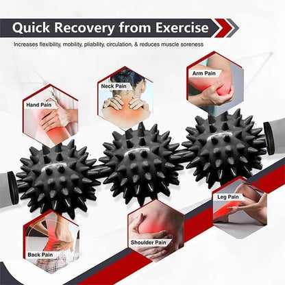 Fascia Muscle Roller, Cellulite Massager Fascia Roller for Cellulite and Sore Muscles, Neck, Leg, Back, Pressure Trigger Point Body Roller Deep Tissue Massage Stick Tools - 3 Massage Balls - color: Classic Black