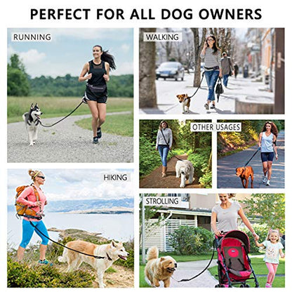 Hands Free Dog Leash, Waist Running Leash with Zipper, Walking Pouch for Medium Large Dogs, Dual Handle and Retractable Bungee for Training Jogging Hiking - color: Black/Black
