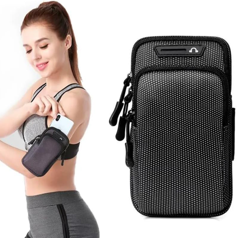 Sports Armband Phone Holder Sweatproof Large Capacity Arm Band for Jogging Running Walking Smart Phone Holder Armband (Black)