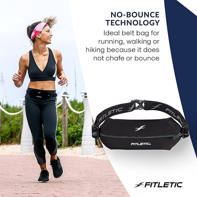 Fitletic Active Lifestyle Fanny Pack & Mini Sports Running Belt For Men & Women – Lightweight, Low Profile- Ultra-Soft Expandable Lycra Pouch - Fits All Phones – Inner Pocket - color: Black & Green